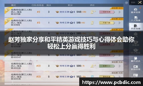 赵芳独家分享和平精英游戏技巧与心得体会助你轻松上分赢得胜利